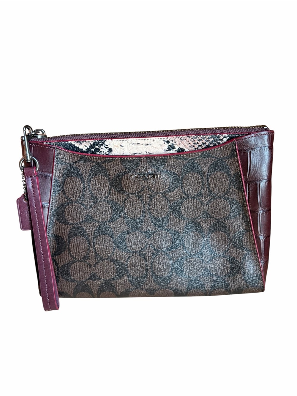 Coach Signature leather Wristlet in Brown and Burgundy - Picture 2 of 5